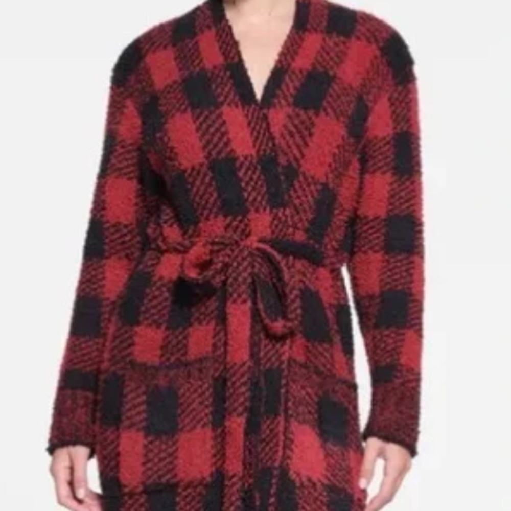 SKIMS Cozy Knit Unisex Long Robe Brick Buffalo Check XXS/XS
